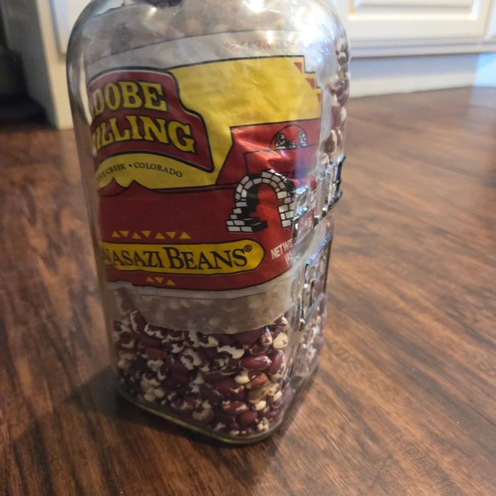 Vintage Adobe Milling Anasazi Beans Glass Jar One Quart Dove Creek Colorado